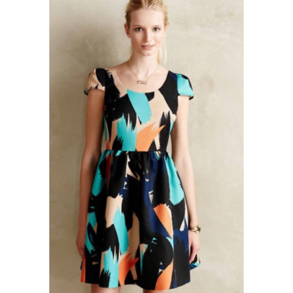 Moulinette Soeurs Anthropologie Abstract Print Fit & Flare Dress Size 4